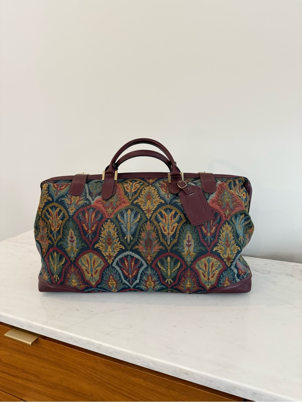 Vintage Diane Von Furstenberg Tapestry Leather Duffle Overnight Bag - Picture 3 of 8